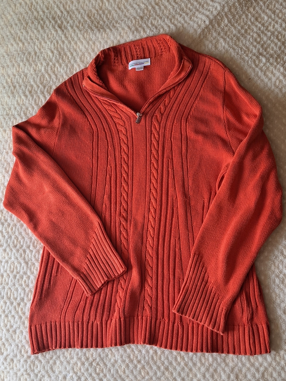 Cable-Knit Half-Zip Sweater - Orange